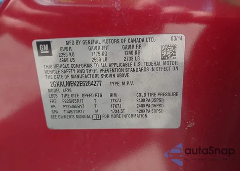 2014 GMC Terrain Sle-1 from USA, damaged, VIN 2GKALMEK2E6284277